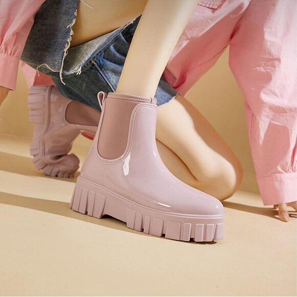 Women's Purple Ankle Boots Waterproof Platform Rubber Chelsea Comfortable Shoes - Picture 2 of 6
